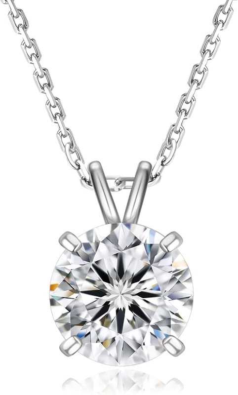KRKCLIFE Moissanite Necklace for Women, 0.5-4CT Diamond Pendant Necklace in 18K White Gold, Round-cut Lab Grown Diamond, S925 D Color VVS1 Adjustable 18+2 inches Chain Jewelry for Sweetheart Mom Wife