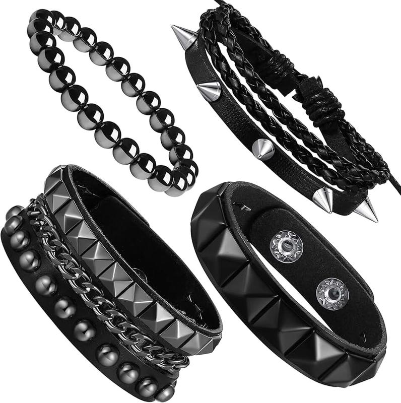 Sahoottie 4Pcs Punk Bracelets for Men Women Punk Rock Leather Spike Bracelet Cuff Bracelet Grunge Bracelet Adjustable Emo Punk Accessories Studded Bracelet