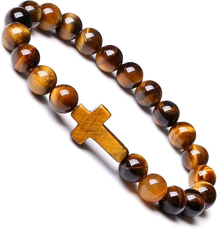 Sahoottie Cross Bracelet Crystal Bracelets for Men Women Adjustable Stretch 8mm Beaded Bracelets Religious Christian Bracelet