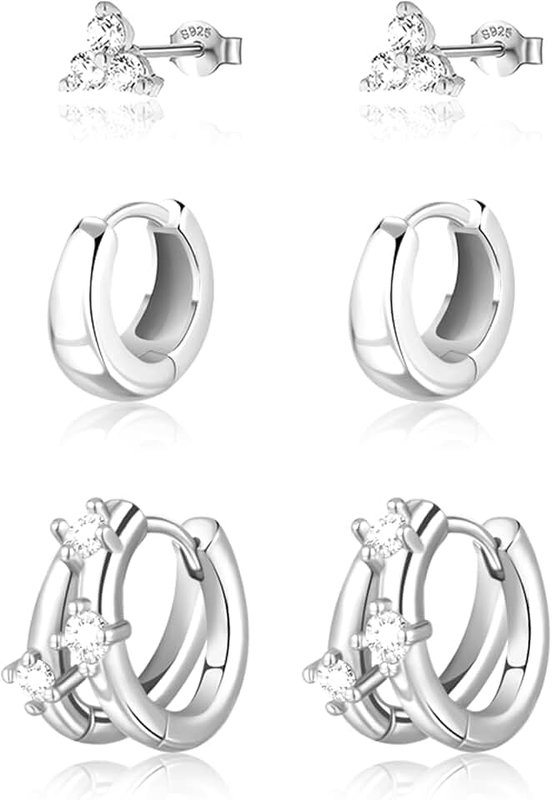Poxtex Chunky Small Hoop Earrings for Women 14K Real Gold Plated Stud Huggie Cartilage Earrings Set for Multiple Piercing Lightweight Hypoallergenic Ear Cuffs Jewelry for Gifts