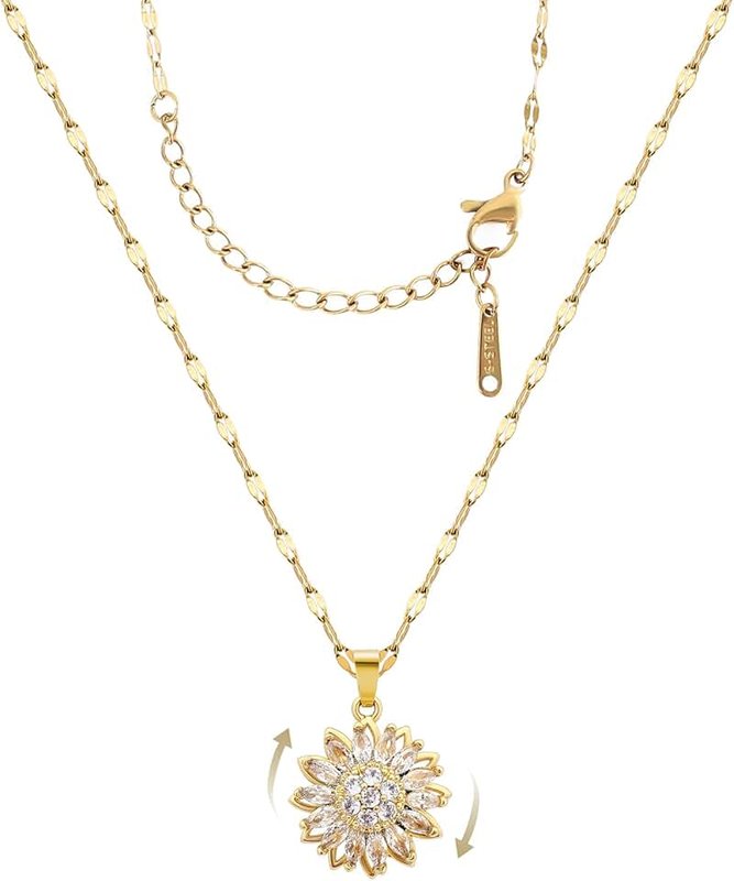 KONPJE Sunflower Fidget Necklace for Women Gold Moon Necklace Rotating Heart Necklace Spinning Crystal Sunflower Necklace Crescent Moon Necklace Anxiety Necklace Jewelry Accessories