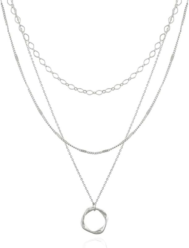 Bheop Gold Silver Layered Necklaces for Women Trendy, Dainty 925 Sterling Silver Chain Necklace Stack for Women Layering Circle Pendant Choker Necklaces Set Non Tarnish Jewelry Gifts for Teens