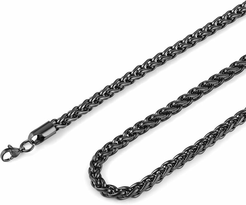 HZMAN 3.0 mm Stainless Steel Wheat Silver Chain Necklaces for Men & Women 16" -30"