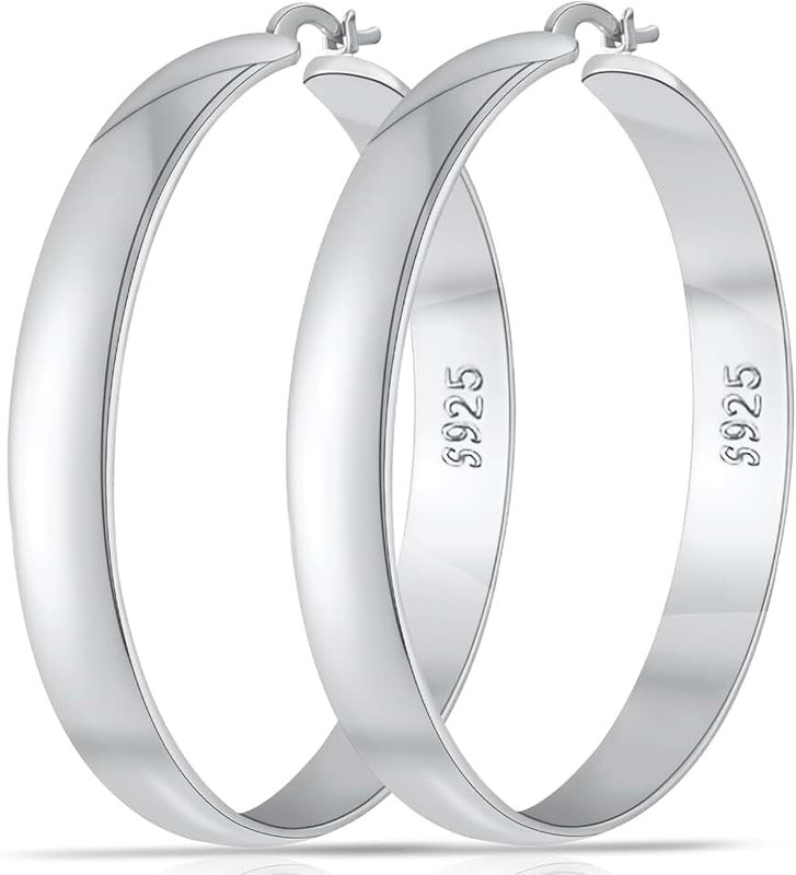 DORANA 8mm Thick 925 Sterling Silver Hoops Earrings for Women 14K Real Gold Large Hoop Earrings Hypoallergenic and Lightweight Big Hoop Earrings for Women 20/30/40/50/60/70MM