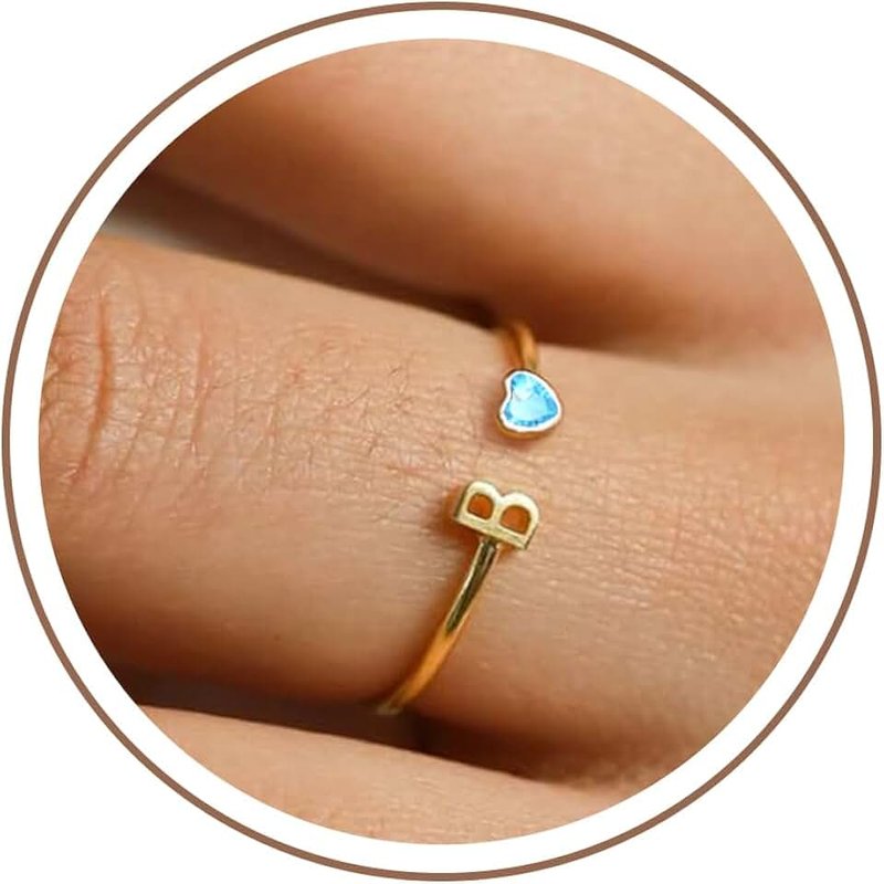 JSJOY Birthstone Rings for Women 26 A-Z Initial Ring Adjustable 14k Gold Ring Birthday Gifts for Her Rings for Teen Sister Bridesmaid Gifts Dainty Letter Jewelry