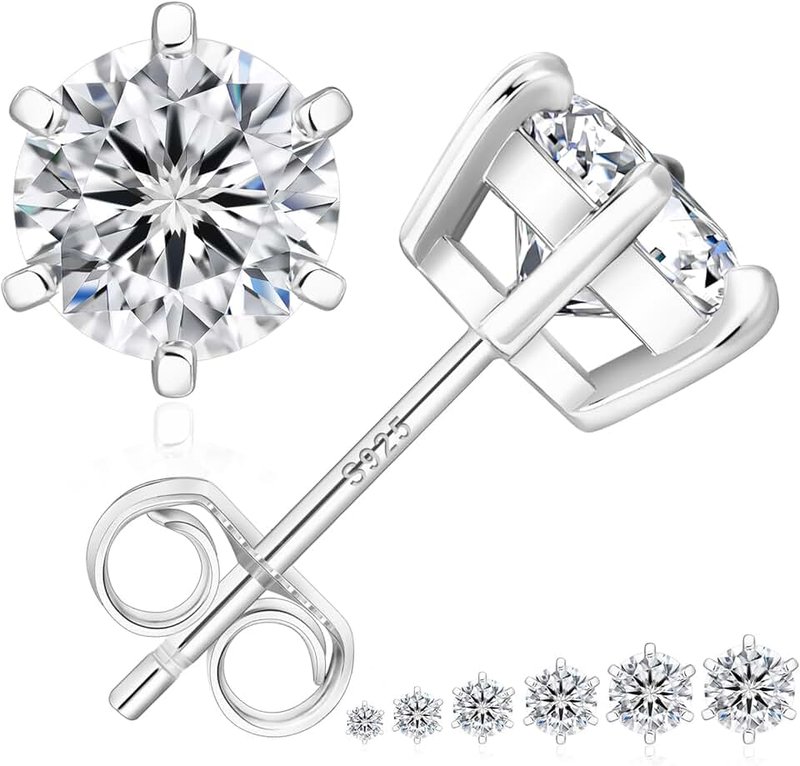 KRKCLIFE Moissanite Studs Earrings for Women Men, Lab Created Diamond Stud Earring in 14K Gold, D Color, VVS1, 6 Prong Setting, S925 Sterling Silver Hypoallergenic Jewelry