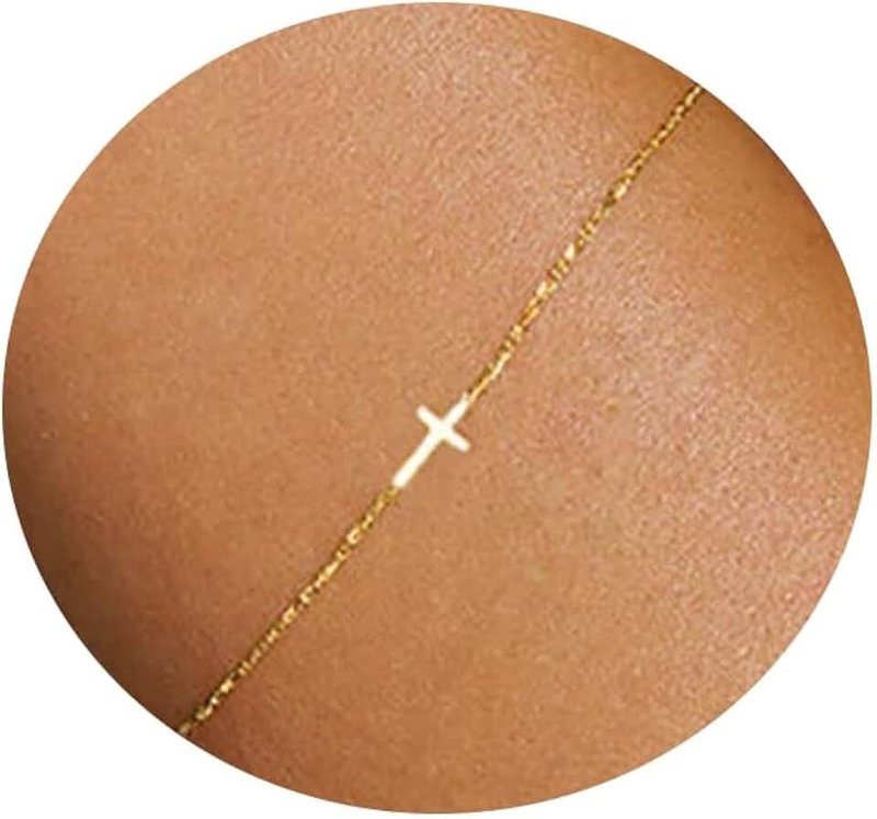 Nawflue Cross Bracelet for Women 18K Gold Plated Dainty Pearl Beaded Cross Bracelets Adjustable Stainless Steel Trendy Wedding Bridesmaid Jewelry