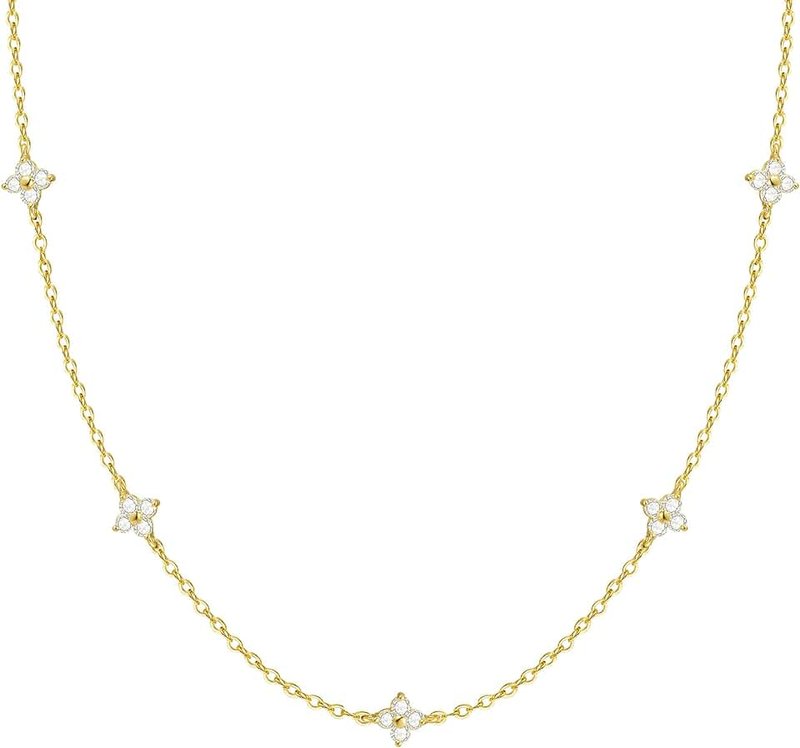 FUNEIA Dainty Silver Gold Necklaces for Women Trendy Non Tarnish 14K Gold Plated Cubic Zirconia Necklace Layered Cute Butterfly Heart Station Choker Necklace Stack for Wedding Prom Brides Jewelry