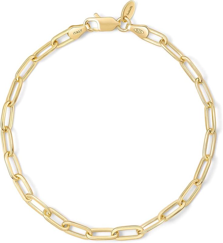 Amberta Solid 925 Sterling Silver Paperclip Bracelet for Women Men | Italian Paperclip Link Chain Bracelet | Silver Link Charm Bracelet 7 8 inch