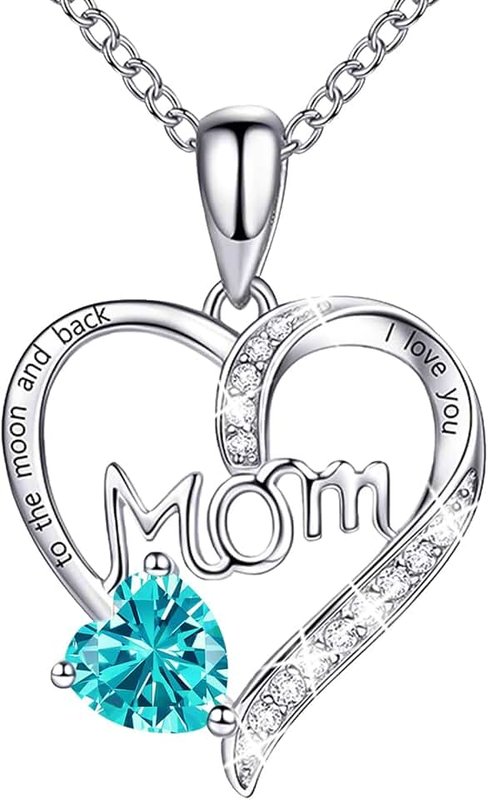 ORICU Love Heart Pendant Necklaces for Women, Mother's Day Gifts for Mom Grandma Wife from Daughter Son, I Love You Mom (With gift box)