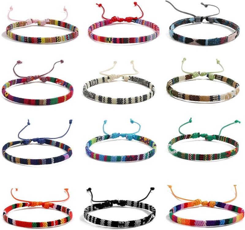 Riceel Pack of 12 Friendship Bracelets, Woven Bracelets, Handmade Braided Bracelet, Adjustable, Multi Colour Unisex Bracelet, Adjustable, Textile, wax