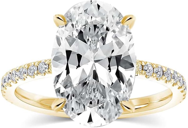 Effinny 3.5ct Elongated Oval Cut Engagement Ring,No Tarnish Yellow Gold Plated 925 Sterling Silver Simulated Diamond Promise Ring