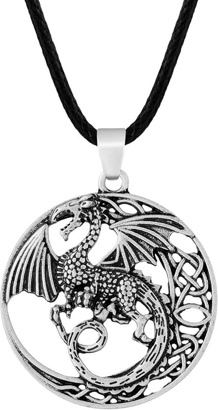 HAQUIL HAQUIL Dragon Necklace, Medieval Mythic Dragon Totem Pendant, Dragon Jewelry Gift for Men and Women
