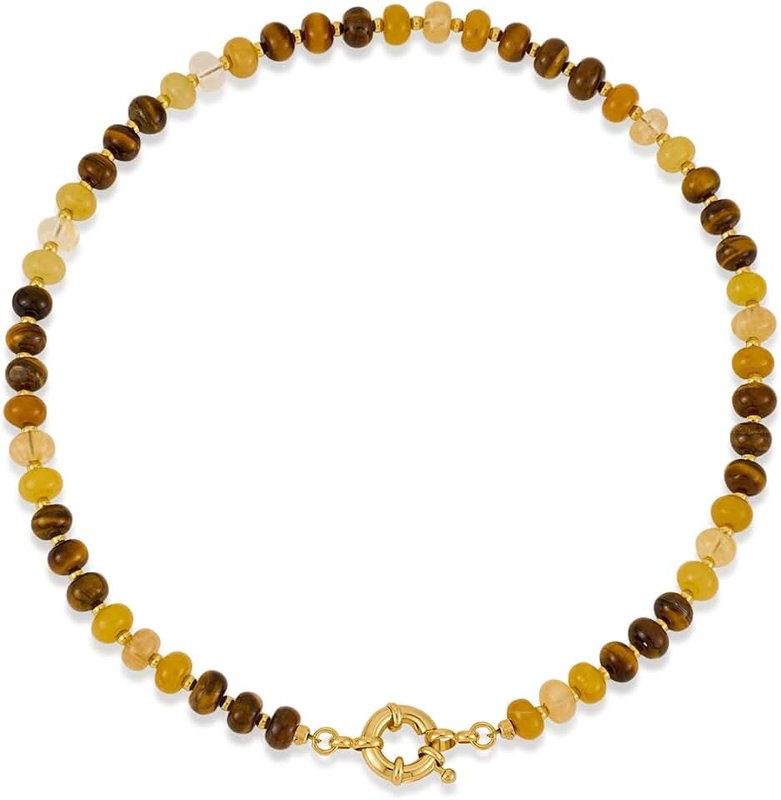 CLASSYZINT Amber Stone Beaded Gemstone Necklace for Women Boho Rainbow Bead Choker Neckalce Natural Stone Necklace