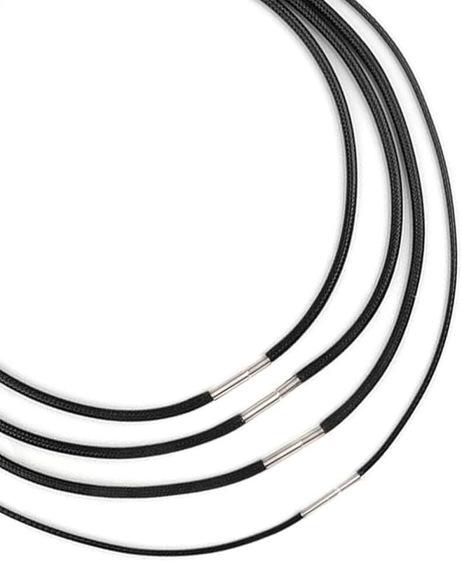 GFTCGK Pack of 4 Leather Cord Necklaces 2 mm, Faux Leather Necklace Black, Leather Chain with Stainless Steel Clasp, Leather Collar for Men and Women (40-55 cm)