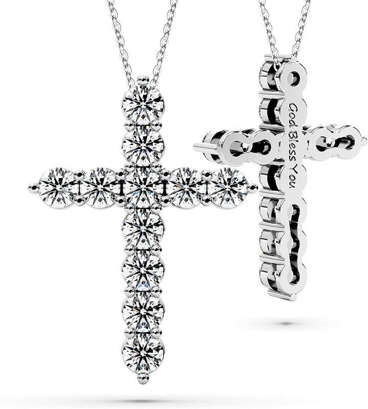 SIGALIT Moissanite Diamond Cross Necklace for Women Rodium Sterling Silver Jewelry for Her Faith Pendant Christian Gifts for Mom Grandma Wife Daughter Granddaughter Anniversary Christmas Birthday Mothers Day