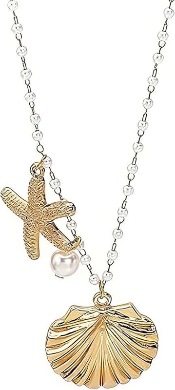 wsycoo Seashell Necklace for Women Starfish Necklace Summer Beach Charm Necklaces Trendy Boho Pearl Shell Necklaces Summer Outfits for Women Beach Starfish Earrings Vacation Earrings Seashell Jewelry