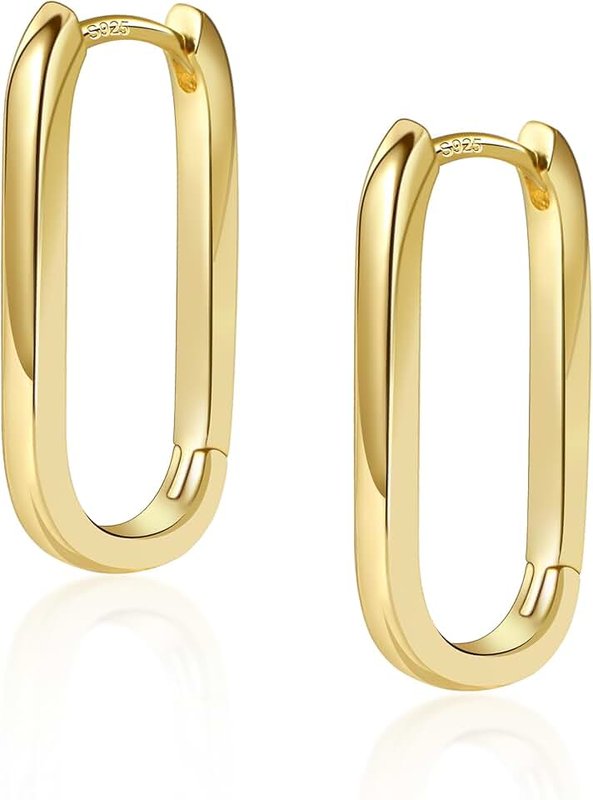 ALEXCRAFT 925 Sterling Silver Small Hoop Earrings for Women Small Square Hypoallergenic 14K Gold Plated Hoop Earrings Geometric Minimalist Rectangle Hoops for Women Trendy