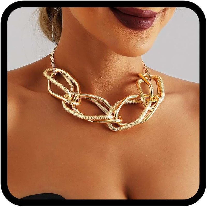 Handcess Chunky Choker Necklace Gold Punk Cuba Link Thick Necklace Chain for Women, Free Size, Circle