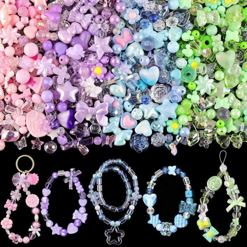 TINKRSTUFF TINKRSTUFF Assorted 180-240PCS Acrylic Beads for Bracelet Making, Flower Bow Butterfly Candy GummyBear Aesthetic Bracelet Charms,Cute Beads for Jewelry Making DIY Necklace Keychain Phone Charm