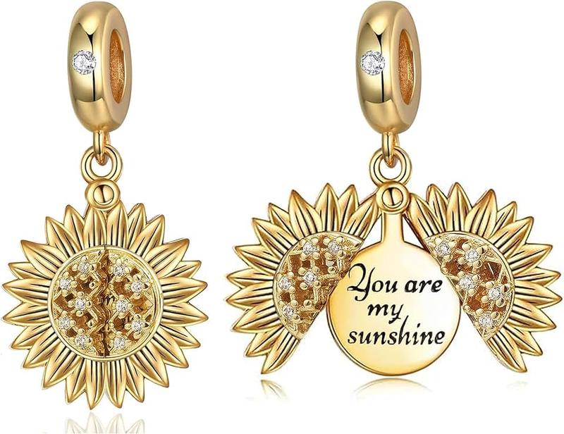 Hutou Sunflower Charm Fit Pandora Charms Bracelet and Necklace You Are My Sunshine Charm Gifts for Women Sparkling AAA Zircon Paved