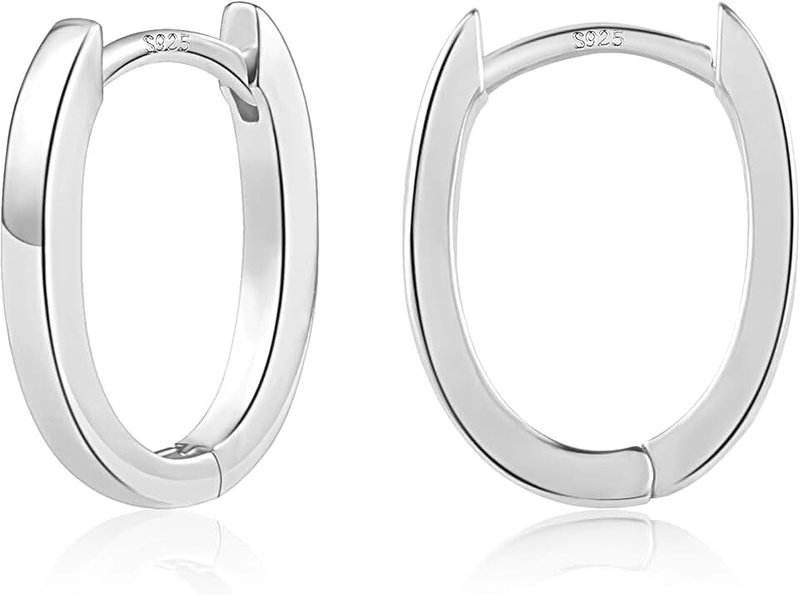ALEXCRAFT 925 Sterling Silver U Huggie Hoop Earrings for Women Hypoallergenic Oval Hoop Earrings Minimalist Geometric Silver huggie earrings for women