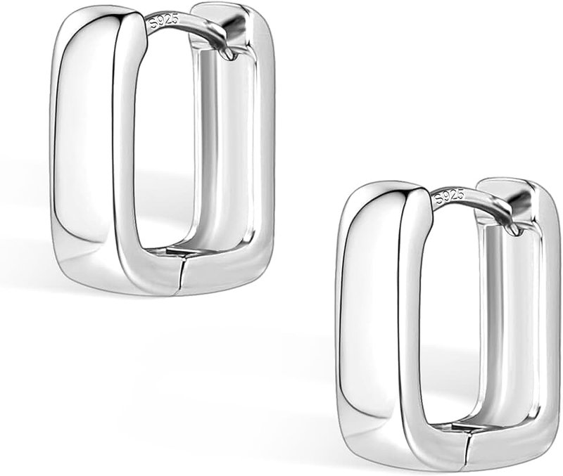 ALEXCRAFT 925 Sterling Silver Earrings Small Chunky Sliver Hoop Earrings for Women Trendy Hypoallergenic Lightweight Small Square Thick Huggie Hoops Earing Jewelry for Women