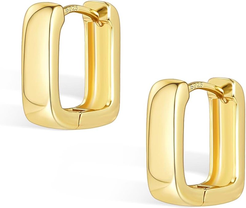 ALEXCRAFT 925 Sterling Silver Earrings Small Chunky Sliver Hoop Earrings for Women Trendy Hypoallergenic Lightweight Small Square Thick Huggie Hoops Earing Jewelry for Women