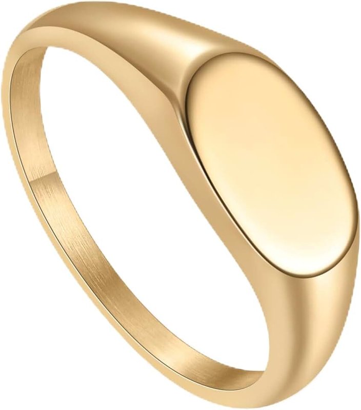 HeartMoonFox Signet Ring Bands for Women/Lightweight Stainless Steel Signet Ring Bands /14K Gold Plated Rose Gold Silver Chunky Signet Stackable Rings/Size 5-12