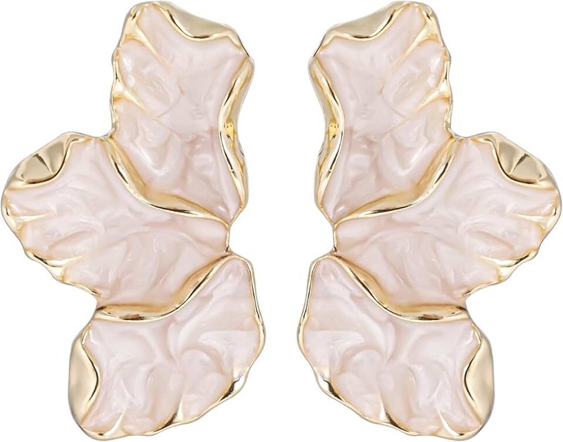 Mikovivi Irregular Flower Petal Earrings, Alloy Statement Floral Drop Dangle Stud Earrings, Gold, White, M, Zinc, No Gemstone