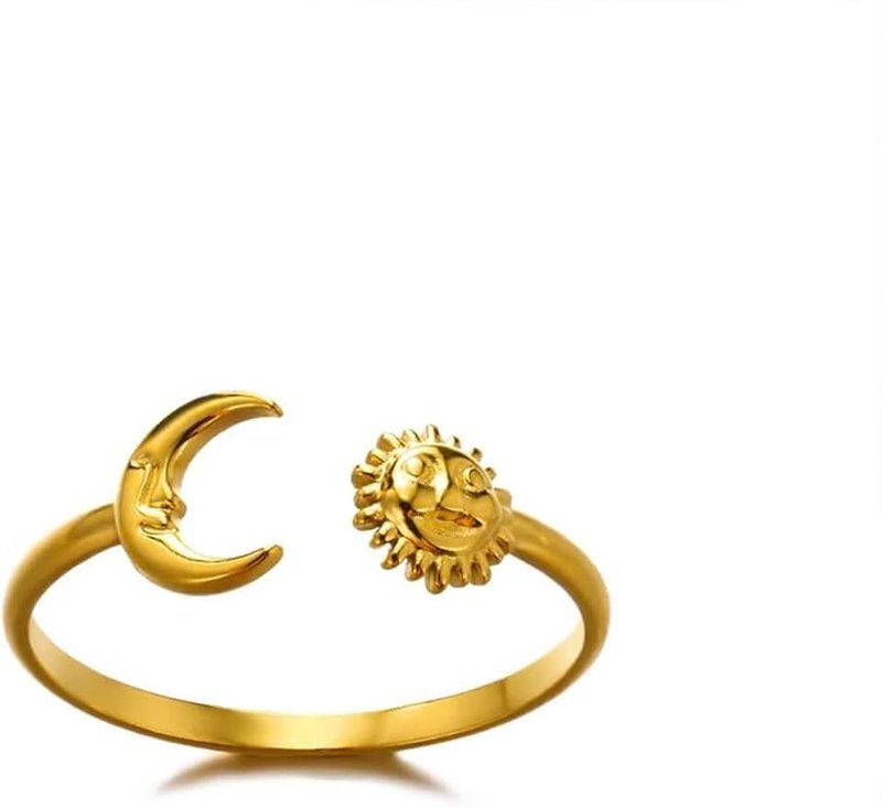 JczR.Y Sun and Moon Rings Stainless Steel Crescent Sun Rings for Women Gold Open Rings Middle Index Finger Jewelry Gift