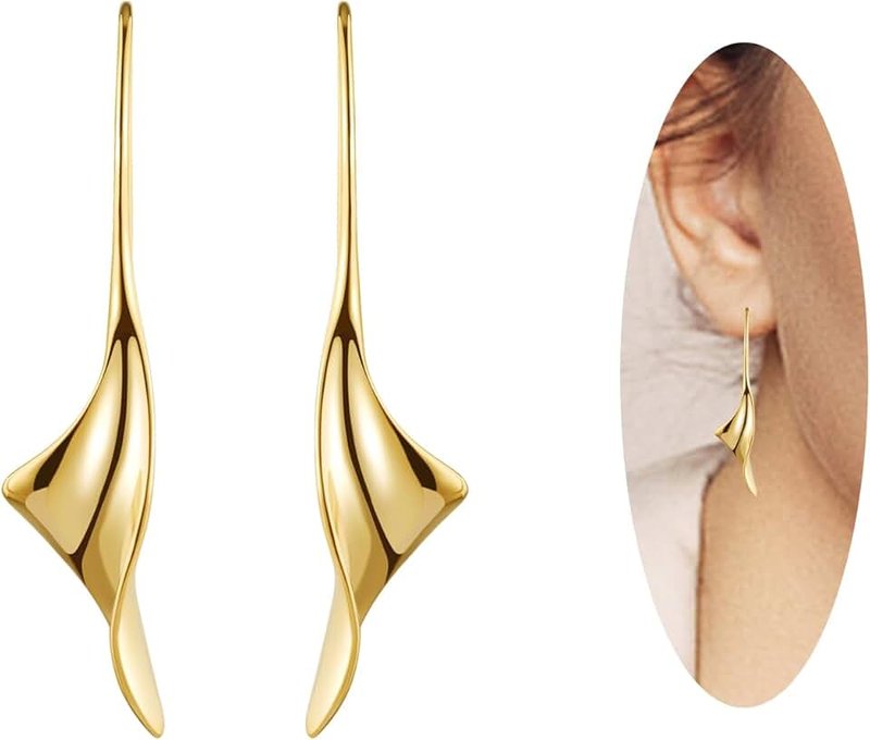 GUYATAN 14K Gold Hoop Earrings for Women, Hypoallergenic Spiral Threader Gold Plated Dangle Earrings Fashion Jewelry，Gift for Women