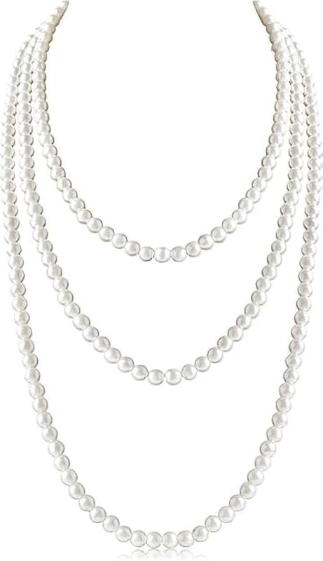 FANCHENGFAN Faux Pearl Necklaces,Women Long Pearl Necklace Costume Jewelry,Pearl Necklace Vintage Multi Strands Necklace,Layered Pendant Pearls Jewelry Pearl Necklaces,White Pearl Costume Necklace