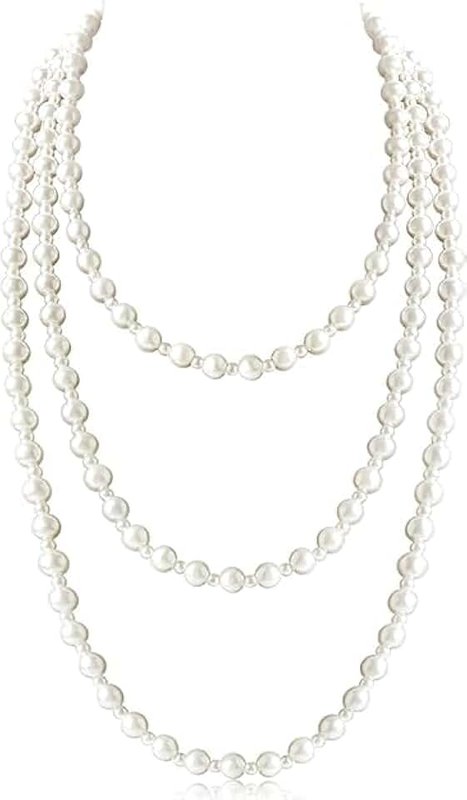 FANCHENGFAN Faux Pearl Necklaces,Women Long Pearl Necklace Costume Jewelry,Pearl Necklace Vintage Multi Strands Necklace,Layered Pendant Pearls Jewelry Pearl Necklaces,White Pearl Costume Necklace