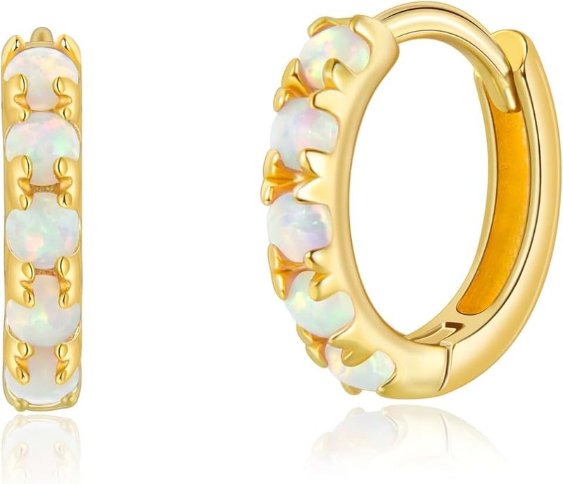 Lansora Tiny Mini Opal Huggie Hoop Earrings Upper Ear Cartilage Helix 18k Gold Plated Silver Minimalist Simple Small 10mm 8mm 6mm Hoop Earrings