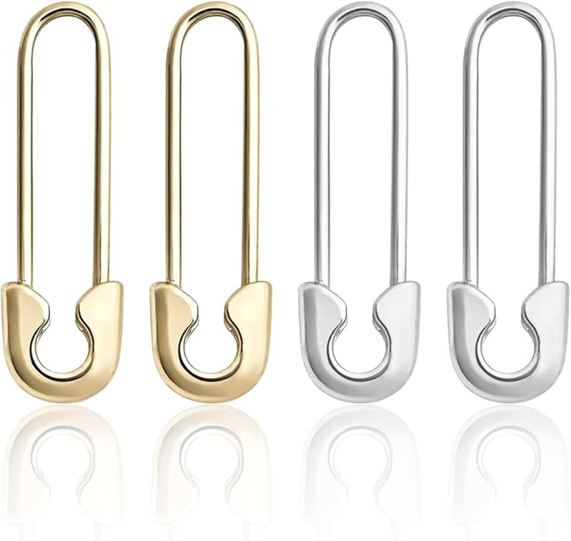 UAIAGM 2 Pair Safety Pin Earrings Silver and Gold Plated Funky Cartilage Dangle Hoop Earrings Emo Jewelry for Women Smoke and Soda Tab Style Minimalist Personalized Design