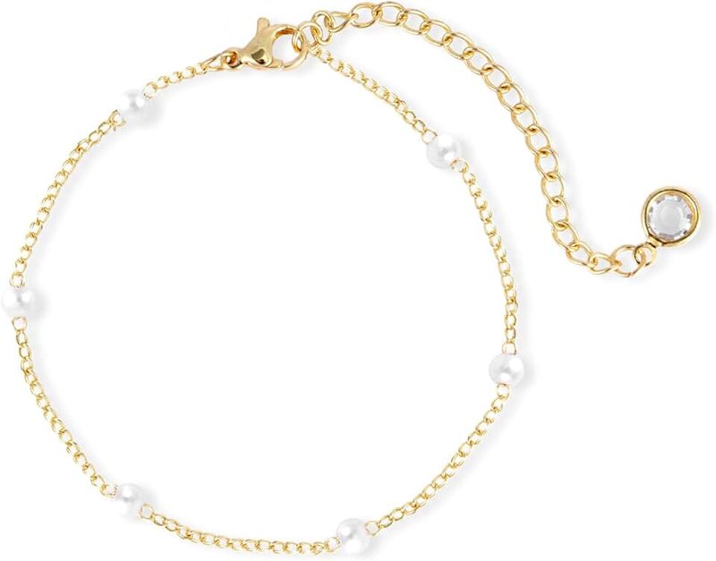 Mikovivi Pearl Bracelet, Elegant and Fashionable Gold Pearl Bracelet Dainty Pearls Beaded Chain for Weddings Birthdays Christmas Valentine's Day Graduations, Medium