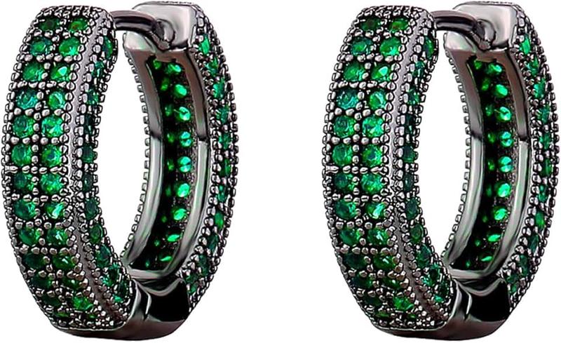 OYOGAA OYOGAAA Black Hoop Earrings For Men - Colorful Cubic Zirconia Red Green Daimond Cartilage Earrings Fashion Trendy Women Mens Hoop Huggie Aretes s Para Hombre