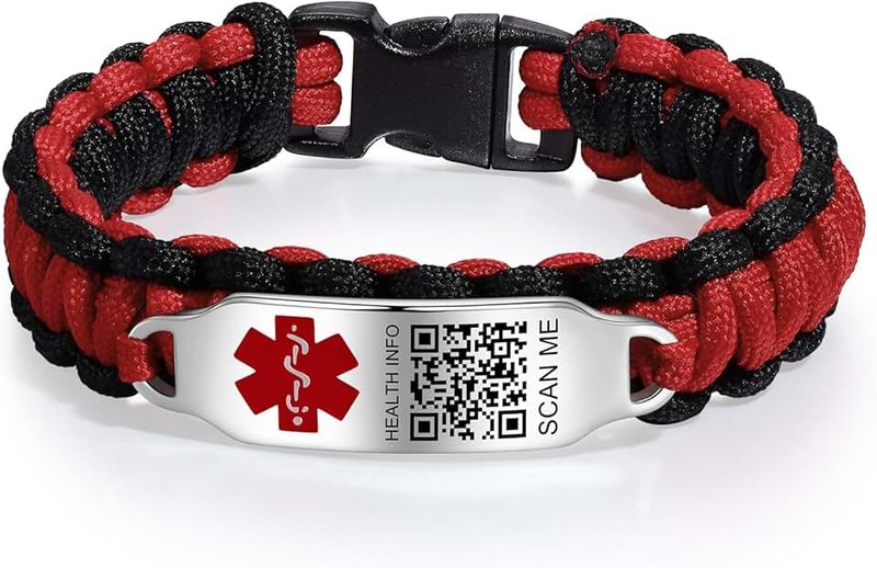 Theluckytag Medical Bracelets for Men & Women Kids with QR Code - Silicone Wristband, Fits Wrists Up To 9 inches - More Space Custom Adjustable Sport Emergency Medical Alert ID Bracelets Information