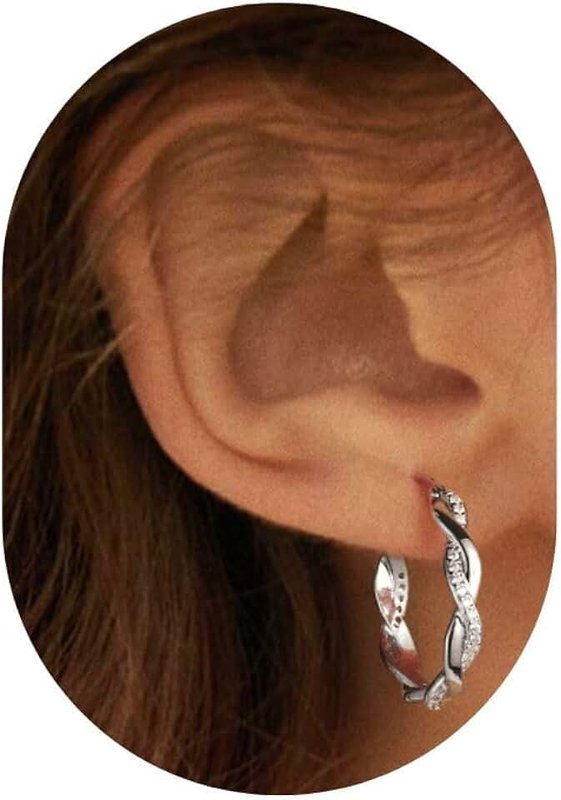 Macachii 925 Sterling Silver Hoop Earrings for Women | Twisted Hoop Earrings with Zirconia, Silver & 14K Gold Plated, Small, Large | Sparkling, Lightweight, Hypoallergenic