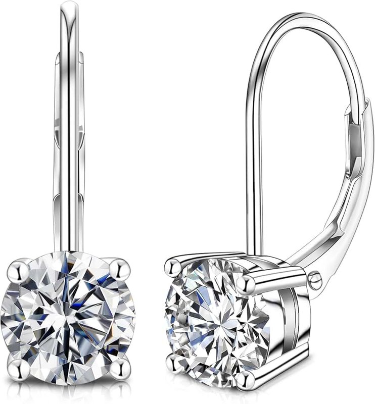 Lian Moissanite Earrings for Women 1.0ct-2.0ct D Color Brilliant Round Cut Lab Created Diamond Earrings 18K White Gold Drop Earrings S925 Sterling Silver Dangle Earrings
