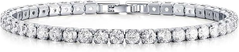 Smxyancht 18K Gold/Silver Plated 4mm High Carbon Diamond Classic Tennis Bracelet,Stainless Steel Silver Chain for women,with 19cm Detachable Buckle,Gold Bracelets jewelry for women