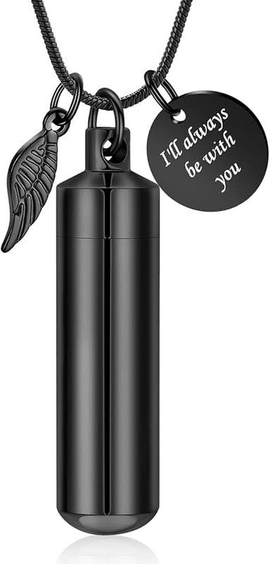 mingkejw Cylinder Urn Necklace for Ashes with Glass Vials Cremation Jewelry Stainless Steel Ash Holder Keepsake Memorial Jewelry with Fill Tool, Stainless Steel, No Gemstone