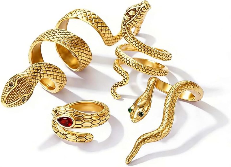 Sora Tuki Snake Ring Silver Snake Rings for Women Phoenix Ring Adjustable Vintage Rings Punk Goth Rings Gold Snake Silver Ring Set Snake Jewelry