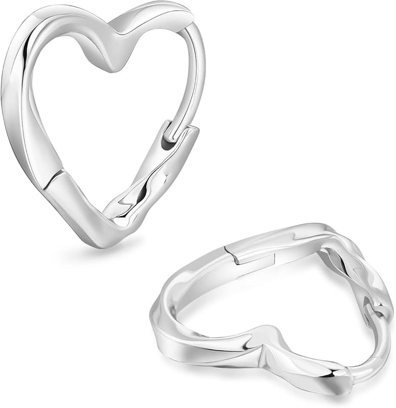 KRKCLIFE Women's Hoop Earrings 15mm, Twisted Heart Huggie Earring, 14K Gold/White Gold Plated Hypoallergenic 925 Sterling Silver Hoops Huggie Earrings Jewelry for Women