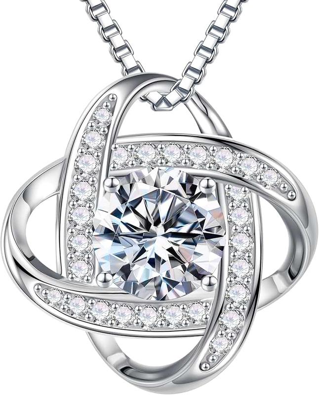 MOOSEA Love Knot Moissanite Necklace for Women, 1-3 ct D Color VVS1 Clarity Moissanite Pendant Necklace 925 Sterling Silver Anniversary Birthday Gifts for Women Wife Girlfriend Mom Jewelry Gifts