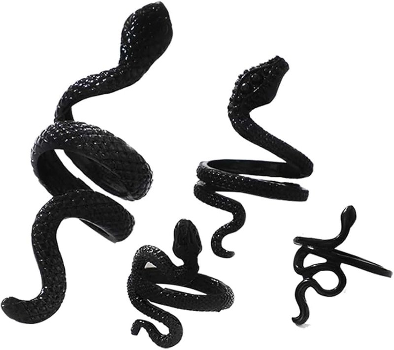 ONBRIG Gold Snake Rings for Women Silver Goth Rings Statement Snake Open Rings Gold Stacking Rings Set Adjustable Punk Snake Rings Gold Serpent Rings Halloween Rings Snake Jewerly