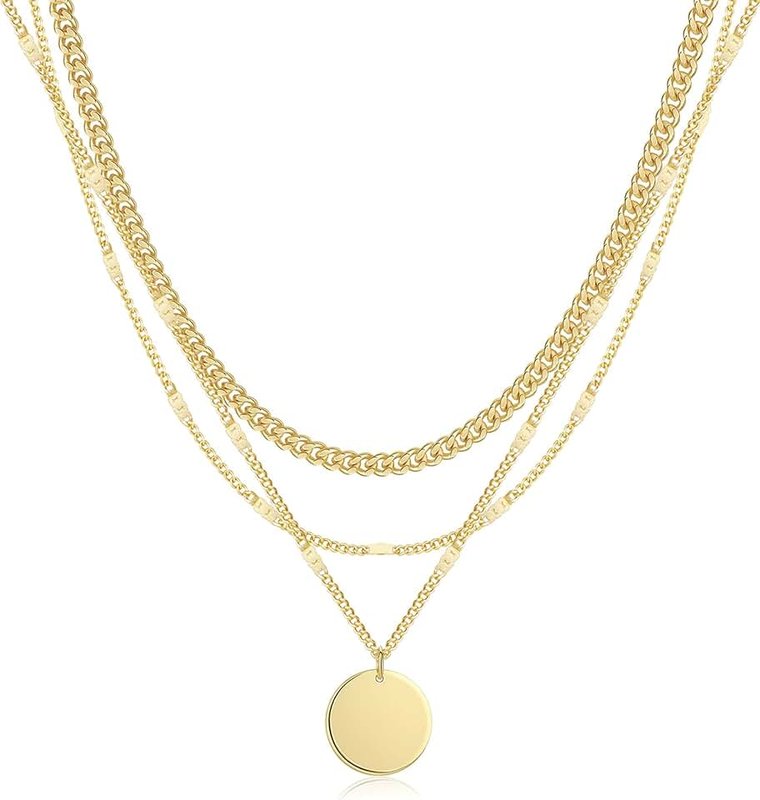Kyerlyn Layered Gold/Silver Necklaces for Women, Stackable Stack 14K Real Gold Plated Silver Chain Necklace Circle Layering Fashion Pendant Necklaces Trendy Jewelry Set Gifts
