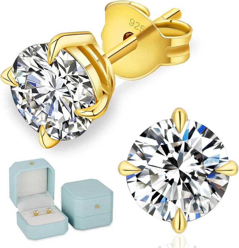 KRKCLIFE Moissanite Stud Earrings – Hypoallergenic Sterling Silver – Everyday Coastal Sparkle – Secure Screw Back – 4mm–7.5mm – Perfect for Birthdays & Anniversaries