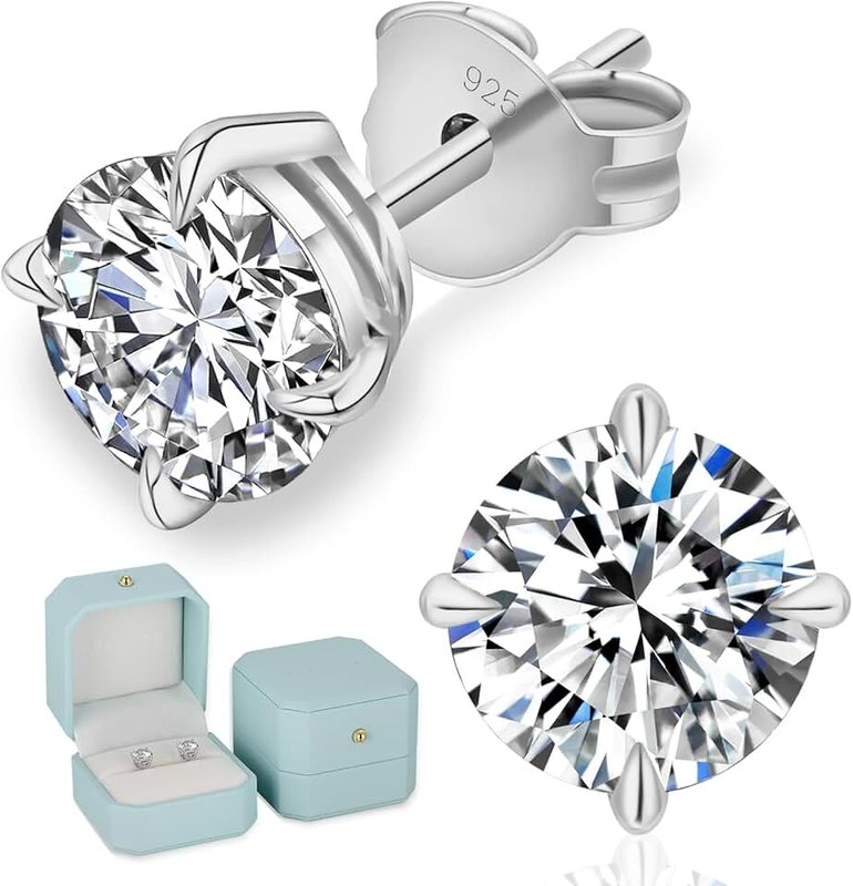 KRKCLIFE Moissanite Stud Earrings – Hypoallergenic Sterling Silver – Everyday Coastal Sparkle – Secure Screw Back – 4mm–7.5mm – Perfect for Birthdays & Anniversaries